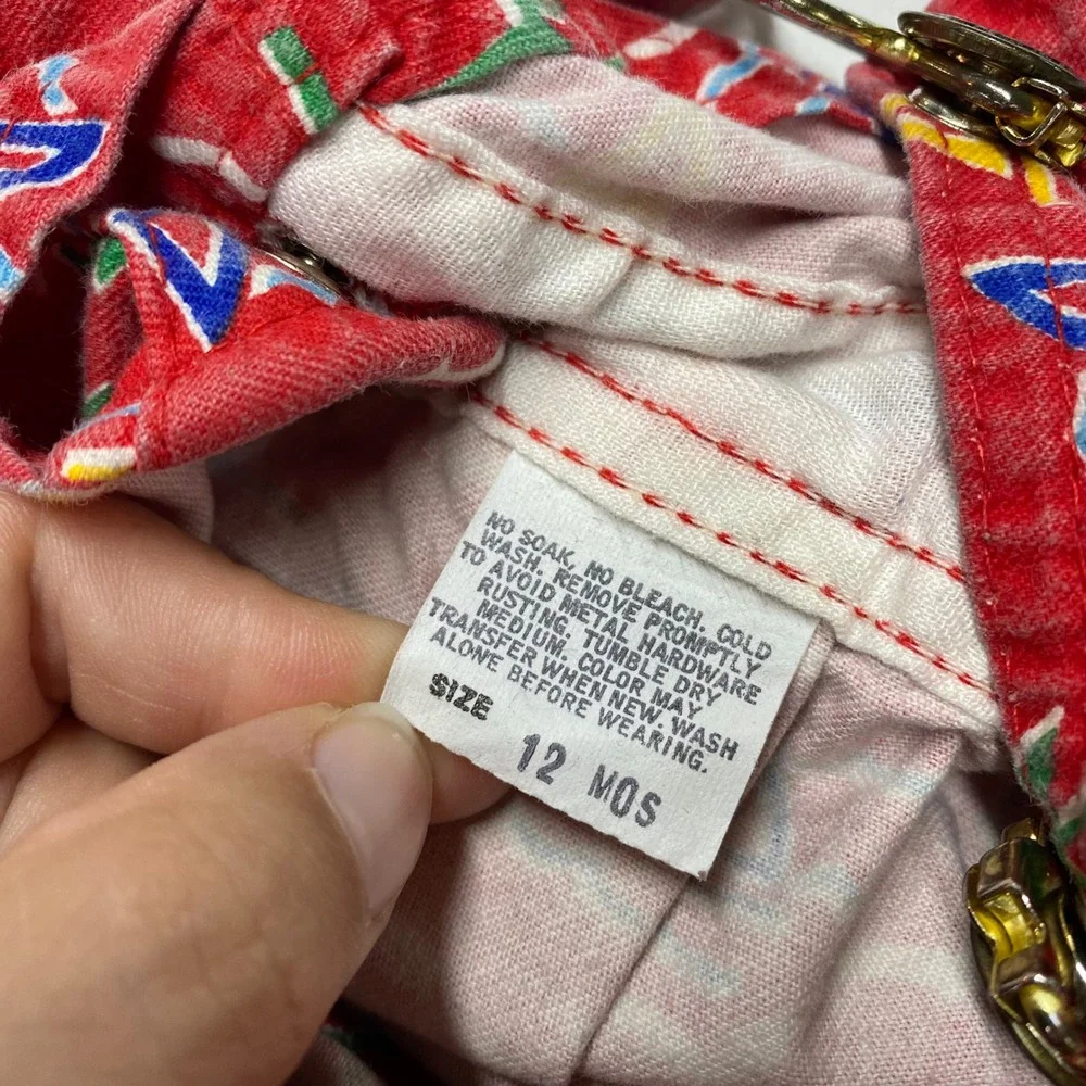 Vintage OshKosh Bgosh Red Nautical Sailboat Tropical Shortalls 12M Made in USA